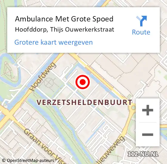 Locatie op kaart van de 112 melding: Ambulance Met Grote Spoed Naar Hoofddorp, Thijs Ouwerkerkstraat op 9 december 2021 11:48