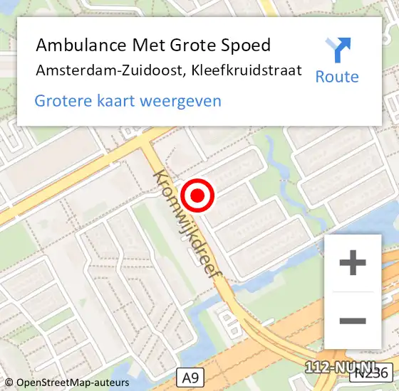 Locatie op kaart van de 112 melding: Ambulance Met Grote Spoed Naar Amsterdam-Zuidoost, Kleefkruidstraat op 9 december 2021 12:22