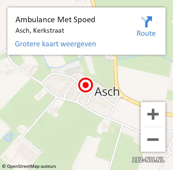 Locatie op kaart van de 112 melding: Ambulance Met Spoed Naar Asch, Kerkstraat op 9 december 2021 12:53