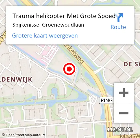 Locatie op kaart van de 112 melding: Trauma helikopter Met Grote Spoed Naar Spijkenisse, Groenewoudlaan op 9 december 2021 12:53