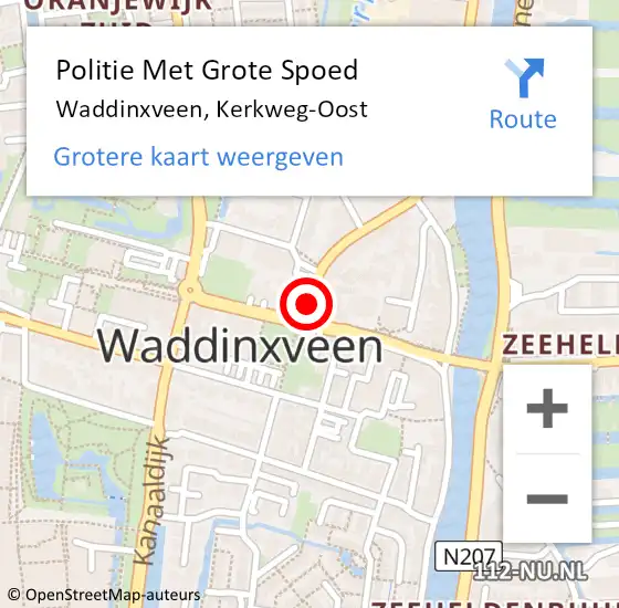 Locatie op kaart van de 112 melding: Politie Met Grote Spoed Naar Waddinxveen, Kerkweg-Oost op 9 december 2021 13:54