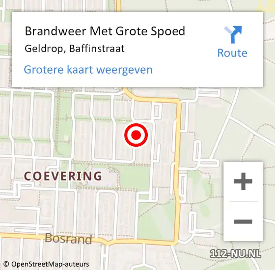 Locatie op kaart van de 112 melding: Brandweer Met Grote Spoed Naar Geldrop, Baffinstraat op 9 december 2021 14:30