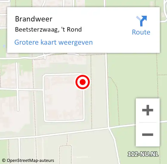 Locatie op kaart van de 112 melding: Brandweer Beetsterzwaag, 't Rond op 9 december 2021 14:42