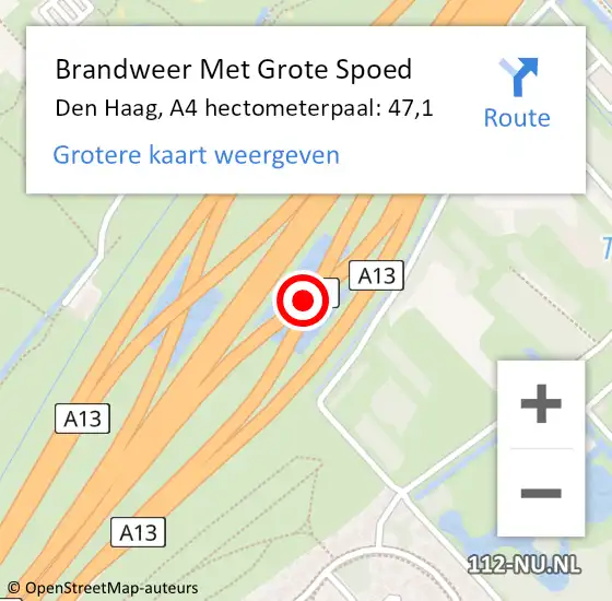 Locatie op kaart van de 112 melding: Brandweer Met Grote Spoed Naar Den Haag, A4 hectometerpaal: 47,1 op 9 december 2021 14:48