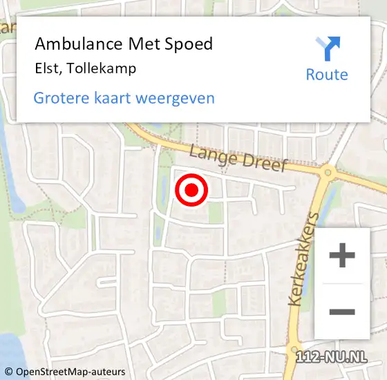 Locatie op kaart van de 112 melding: Ambulance Met Spoed Naar Elst, Tollekamp op 9 december 2021 15:04