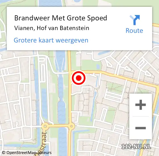 Locatie op kaart van de 112 melding: Brandweer Met Grote Spoed Naar Vianen, Hof van Batenstein op 9 december 2021 15:06