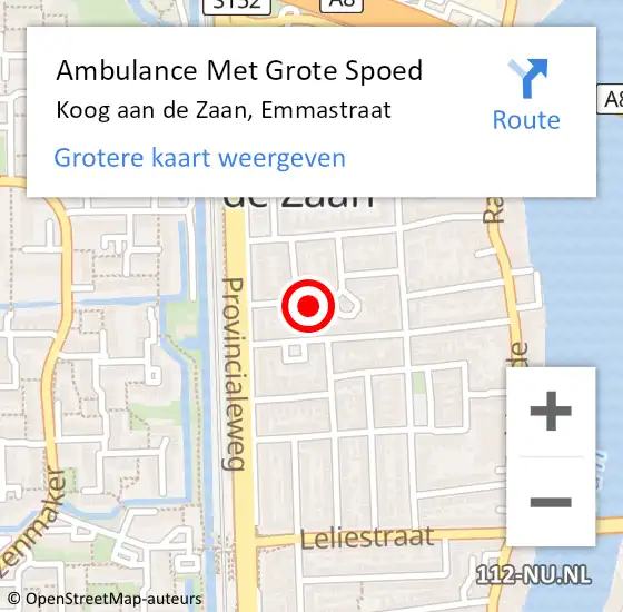 Locatie op kaart van de 112 melding: Ambulance Met Grote Spoed Naar Koog aan de Zaan, Emmastraat op 9 december 2021 15:28