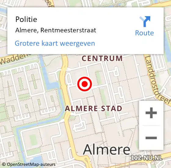 Locatie op kaart van de 112 melding: Politie Almere, Rentmeesterstraat op 9 december 2021 15:51