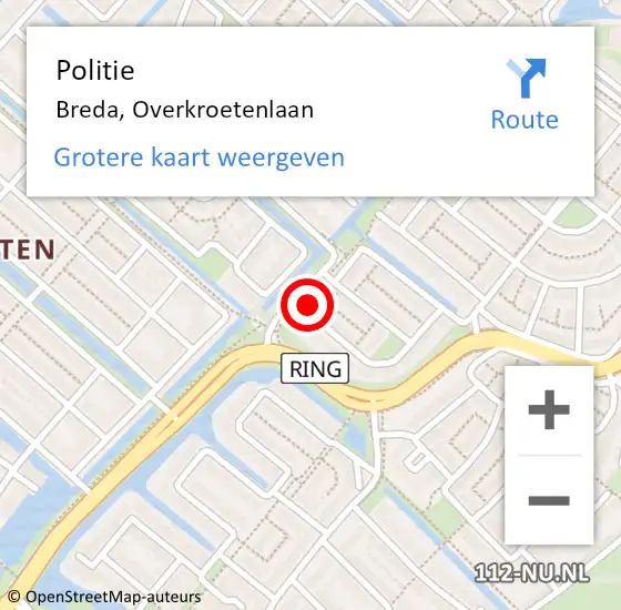 Locatie op kaart van de 112 melding: Politie Breda, Overkroetenlaan op 9 december 2021 16:00