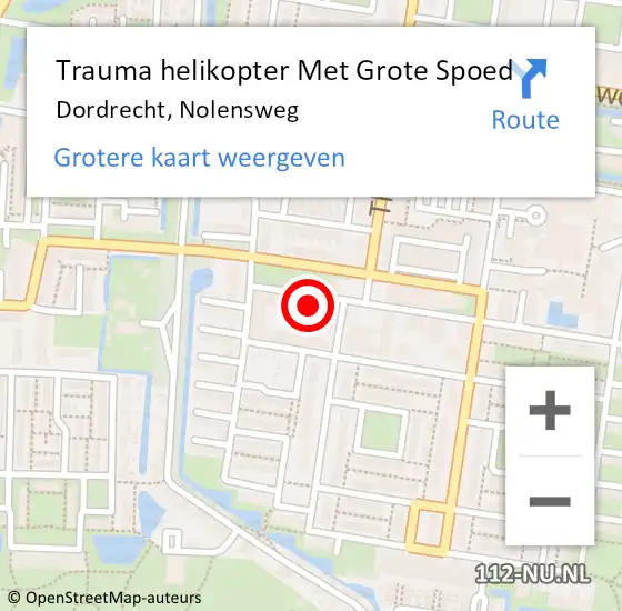 Locatie op kaart van de 112 melding: Trauma helikopter Met Grote Spoed Naar Dordrecht, Nolensweg op 9 december 2021 16:06