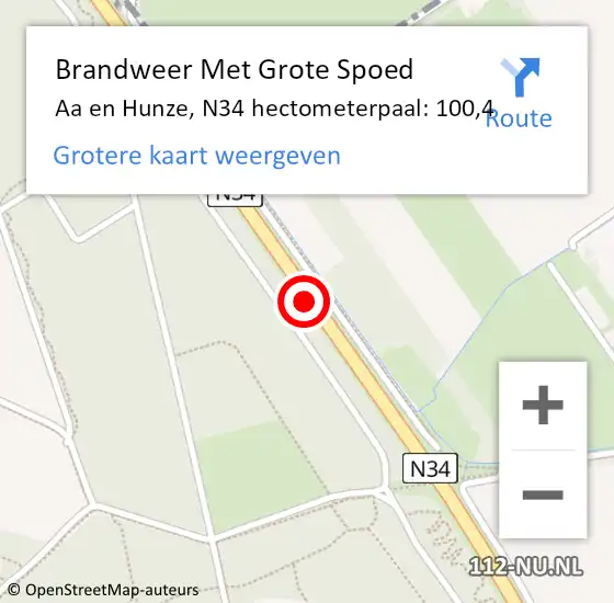 Locatie op kaart van de 112 melding: Brandweer Met Grote Spoed Naar Aa en Hunze, N34 hectometerpaal: 100,4 op 9 december 2021 16:19