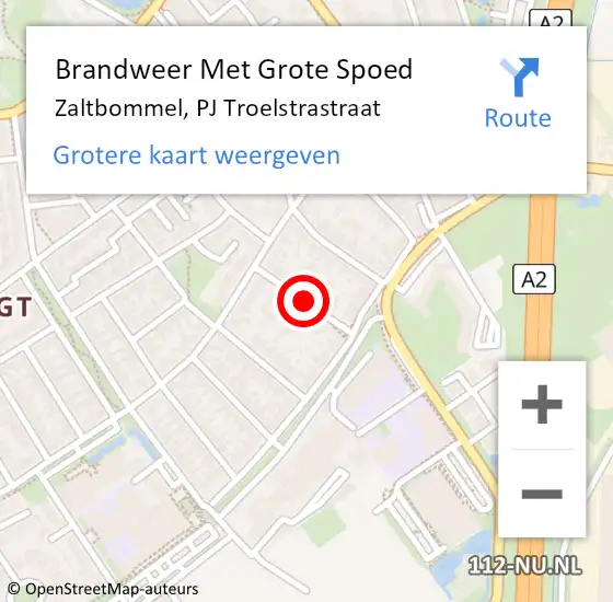 Locatie op kaart van de 112 melding: Brandweer Met Grote Spoed Naar Zaltbommel, PJ Troelstrastraat op 9 december 2021 16:22