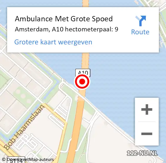 Locatie op kaart van de 112 melding: Ambulance Met Grote Spoed Naar Amsterdam, A10 hectometerpaal: 9 op 9 december 2021 16:26