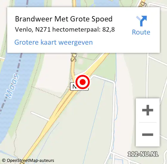 Locatie op kaart van de 112 melding: Brandweer Met Grote Spoed Naar Venlo, N271 hectometerpaal: 82,8 op 9 december 2021 16:34