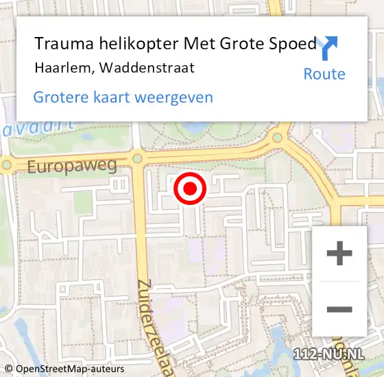 Locatie op kaart van de 112 melding: Trauma helikopter Met Grote Spoed Naar Haarlem, Waddenstraat op 9 december 2021 17:01