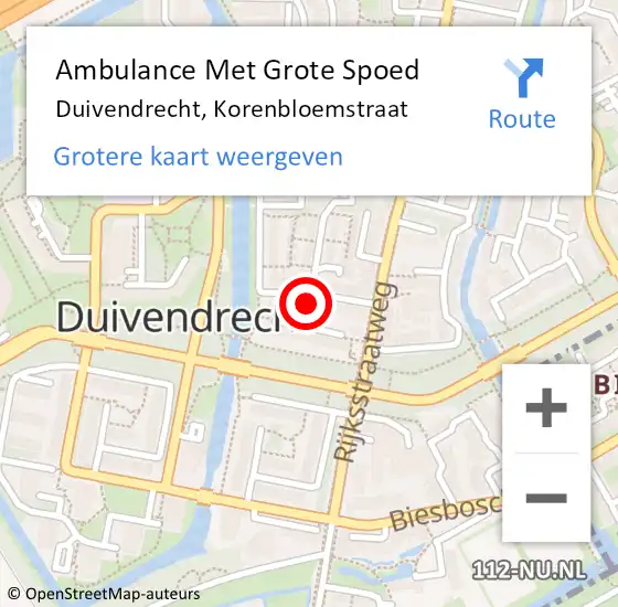Locatie op kaart van de 112 melding: Ambulance Met Grote Spoed Naar Duivendrecht, Korenbloemstraat op 9 december 2021 17:06