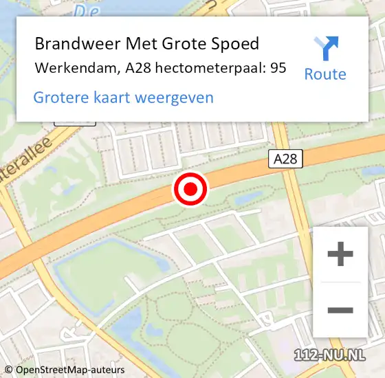 Locatie op kaart van de 112 melding: Brandweer Met Grote Spoed Naar Werkendam, A28 hectometerpaal: 95 op 9 december 2021 17:10