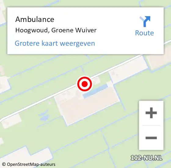 Locatie op kaart van de 112 melding: Ambulance Hoogwoud, Groene Wuiver op 9 december 2021 17:18