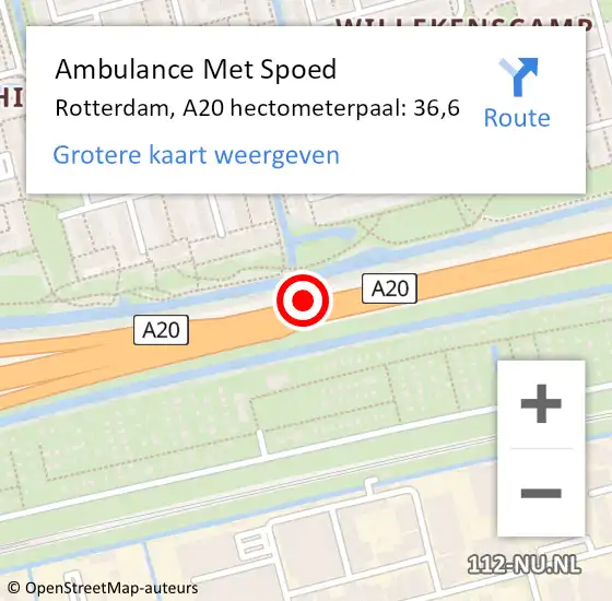 Locatie op kaart van de 112 melding: Ambulance Met Spoed Naar Rotterdam, A20 hectometerpaal: 36,6 op 9 december 2021 17:23