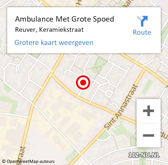 Locatie op kaart van de 112 melding: Ambulance Met Grote Spoed Naar Reuver, Keramiekstraat op 1 juli 2014 19:45
