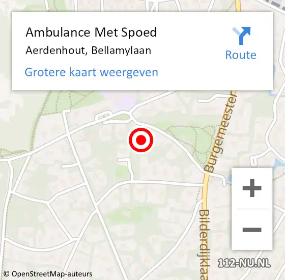 Locatie op kaart van de 112 melding: Ambulance Met Spoed Naar Aerdenhout, Bellamylaan op 9 december 2021 18:17