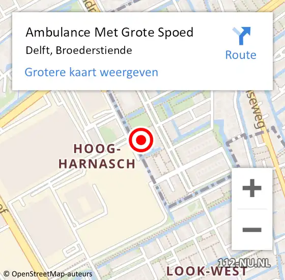 Locatie op kaart van de 112 melding: Ambulance Met Grote Spoed Naar Delft, Broederstiende op 9 december 2021 18:32