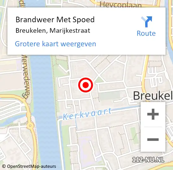 Locatie op kaart van de 112 melding: Brandweer Met Spoed Naar Breukelen, Marijkestraat op 9 december 2021 18:37