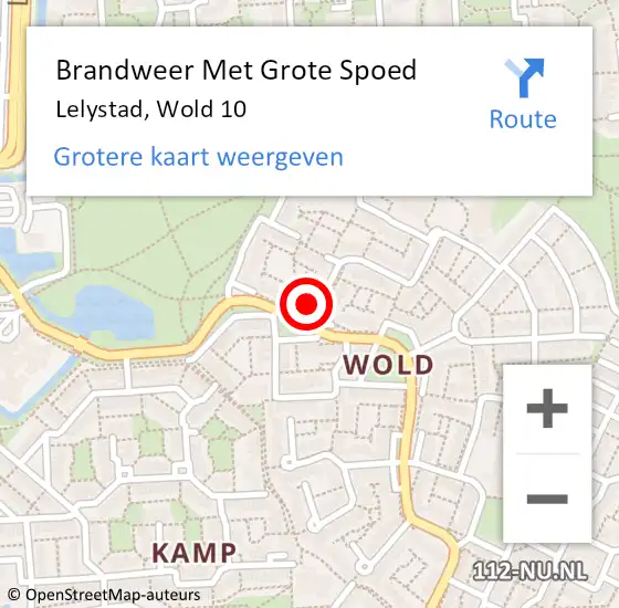 Locatie op kaart van de 112 melding: Brandweer Met Grote Spoed Naar Lelystad, Wold 10 op 9 december 2021 18:39