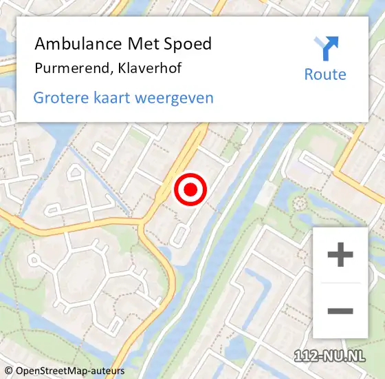 Locatie op kaart van de 112 melding: Ambulance Met Spoed Naar Purmerend, Klaverhof op 9 december 2021 19:04