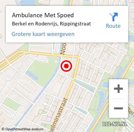 Locatie op kaart van de 112 melding: Ambulance Met Spoed Naar Berkel en Rodenrijs, Rippingstraat op 9 december 2021 19:13