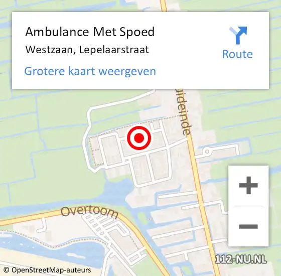 Locatie op kaart van de 112 melding: Ambulance Met Spoed Naar Westzaan, Lepelaarstraat op 9 december 2021 19:47