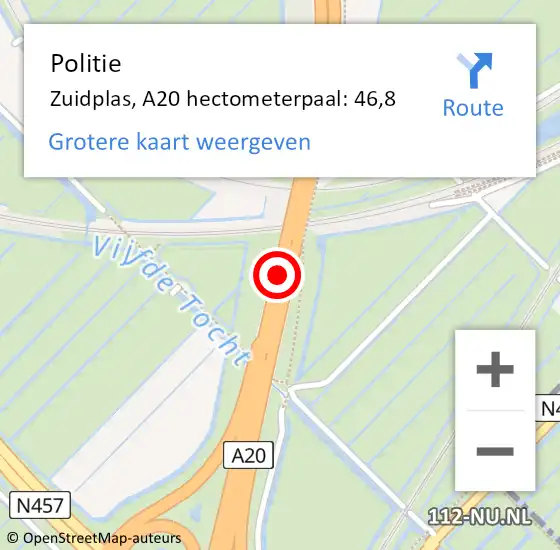 Locatie op kaart van de 112 melding: Politie Zuidplas, A20 hectometerpaal: 46,8 op 9 december 2021 20:05