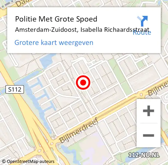 Locatie op kaart van de 112 melding: Politie Met Grote Spoed Naar Amsterdam-Zuidoost, Isabella Richaardsstraat op 9 december 2021 20:25