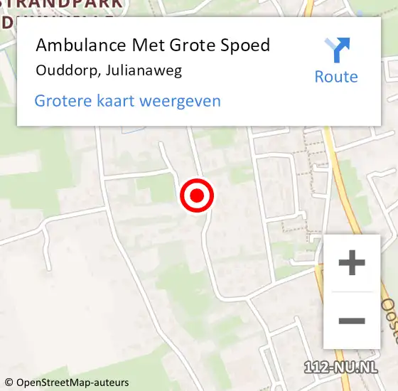 Locatie op kaart van de 112 melding: Ambulance Met Grote Spoed Naar Ouddorp, Julianaweg op 9 december 2021 20:45