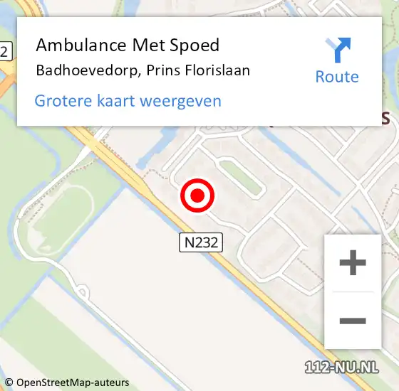 Locatie op kaart van de 112 melding: Ambulance Met Spoed Naar Badhoevedorp, Prins Florislaan op 9 december 2021 20:45