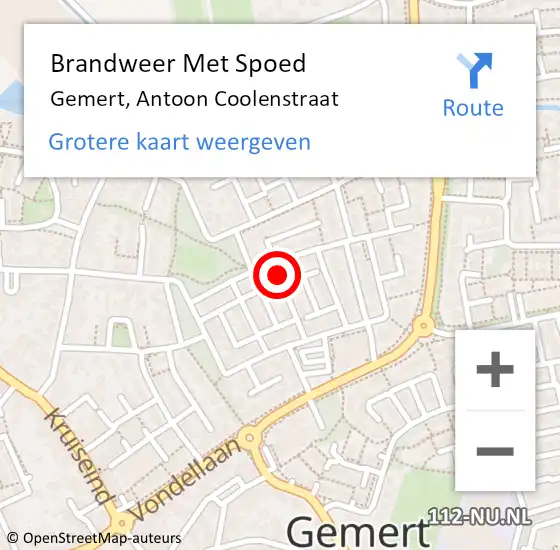 Locatie op kaart van de 112 melding: Brandweer Met Spoed Naar Gemert, Antoon Coolenstraat op 9 december 2021 21:05