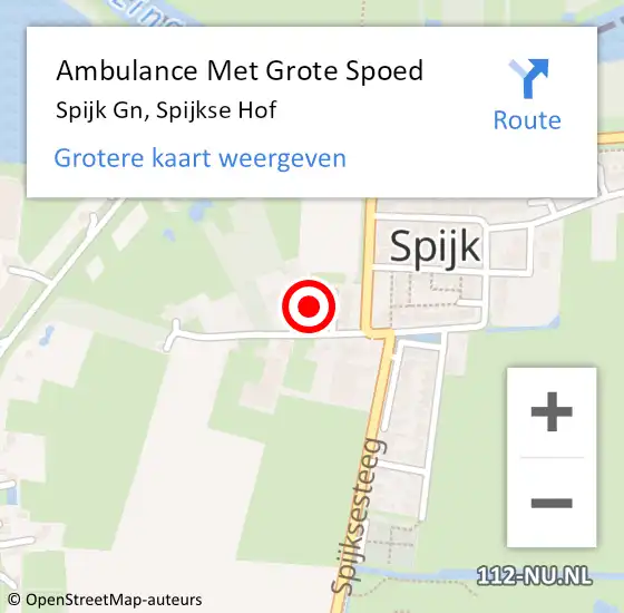 Locatie op kaart van de 112 melding: Ambulance Met Grote Spoed Naar Spijk Gn, Spijkse Hof op 9 december 2021 21:09
