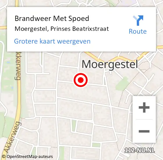 Locatie op kaart van de 112 melding: Brandweer Met Spoed Naar Moergestel, Prinses Beatrixstraat op 9 december 2021 21:09