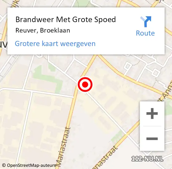 Locatie op kaart van de 112 melding: Brandweer Met Grote Spoed Naar Reuver, Broeklaan op 9 december 2021 21:34