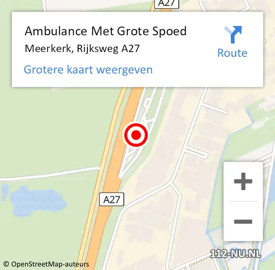 Locatie op kaart van de 112 melding: Ambulance Met Grote Spoed Naar Meerkerk, Rijksweg A27 op 9 december 2021 21:50