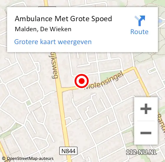 Locatie op kaart van de 112 melding: Ambulance Met Grote Spoed Naar Malden, De Wieken op 9 december 2021 21:53