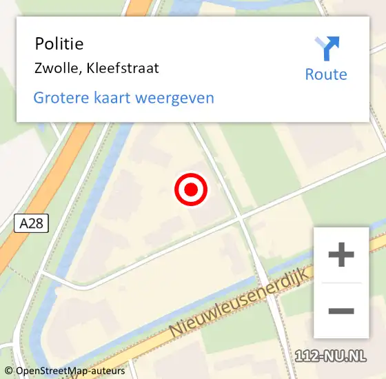 Locatie op kaart van de 112 melding: Politie Zwolle, Kleefstraat op 9 december 2021 22:10