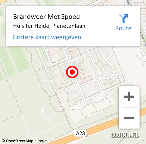 Locatie op kaart van de 112 melding: Brandweer Met Spoed Naar Huis ter Heide, Planetenlaan op 9 december 2021 22:48