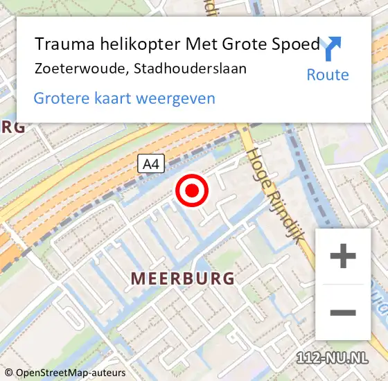 Locatie op kaart van de 112 melding: Trauma helikopter Met Grote Spoed Naar Zoeterwoude, Stadhouderslaan op 10 december 2021 00:28