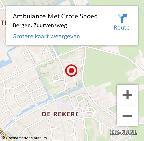 Locatie op kaart van de 112 melding: Ambulance Met Grote Spoed Naar Bergen, Zuurvensweg op 10 december 2021 00:44