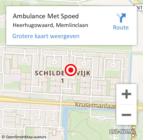 Locatie op kaart van de 112 melding: Ambulance Met Spoed Naar Heerhugowaard, Memlinclaan op 10 december 2021 00:47