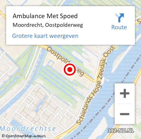 Locatie op kaart van de 112 melding: Ambulance Met Spoed Naar Moordrecht, Oostpolderweg op 10 december 2021 02:41