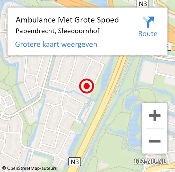 Locatie op kaart van de 112 melding: Ambulance Met Grote Spoed Naar Papendrecht, Sleedoornhof op 10 december 2021 04:25