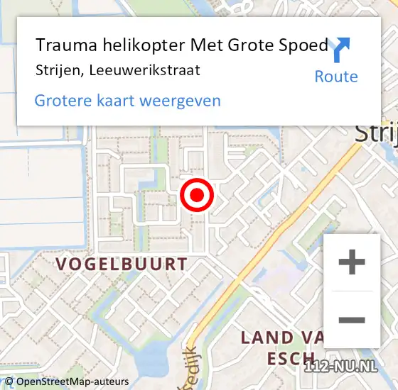 Locatie op kaart van de 112 melding: Trauma helikopter Met Grote Spoed Naar Strijen, Leeuwerikstraat op 10 december 2021 05:35