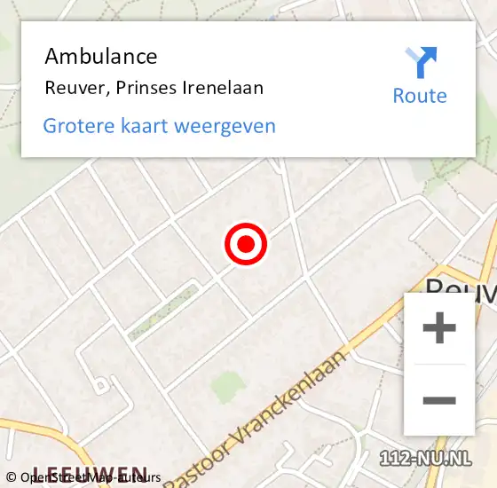 Locatie op kaart van de 112 melding: Ambulance Reuver, Prinses Irenelaan op 1 juli 2014 20:22